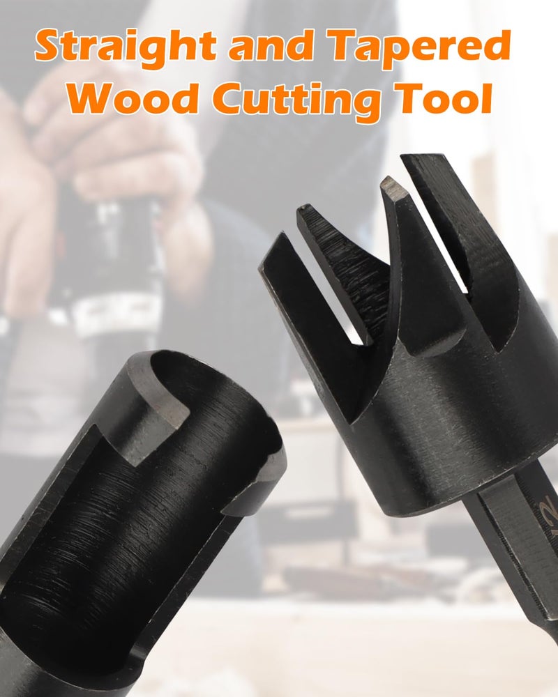 AOKLIT Store Plug Cutter, 8Pcs Wood Plug Cutters Drill Bit Set with 1/4 Hex Shank, Straight and Tapered Taper Cutting Tool 1/4", 5/8", 3/8", 1/2", Black - Image 3